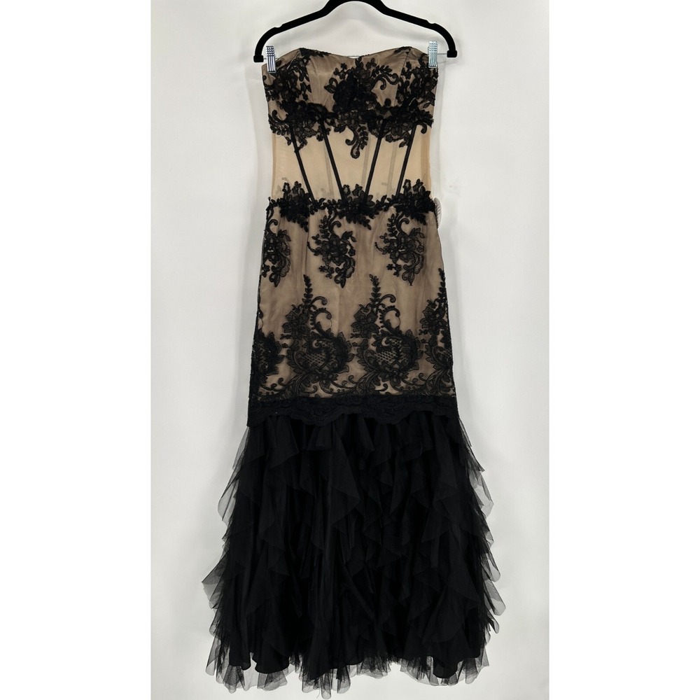 Deb 9 Black Sheer Lace Whimsigoth Dark Fairy Prom Bridal Strapless Side Zip